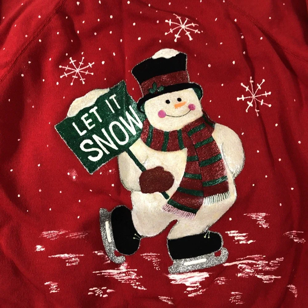 Hanes Her Way‎ Sweatshirt Women XL Red White Christmas Snowman 